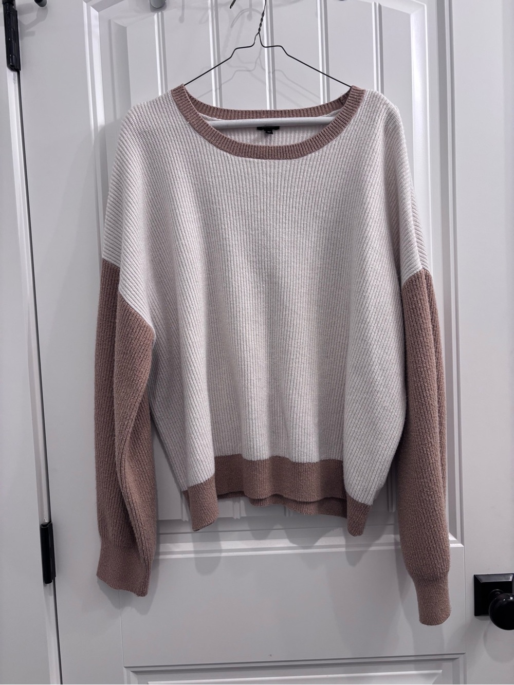 Express Two-Tone Cream and Coffee Crewneck Sweater